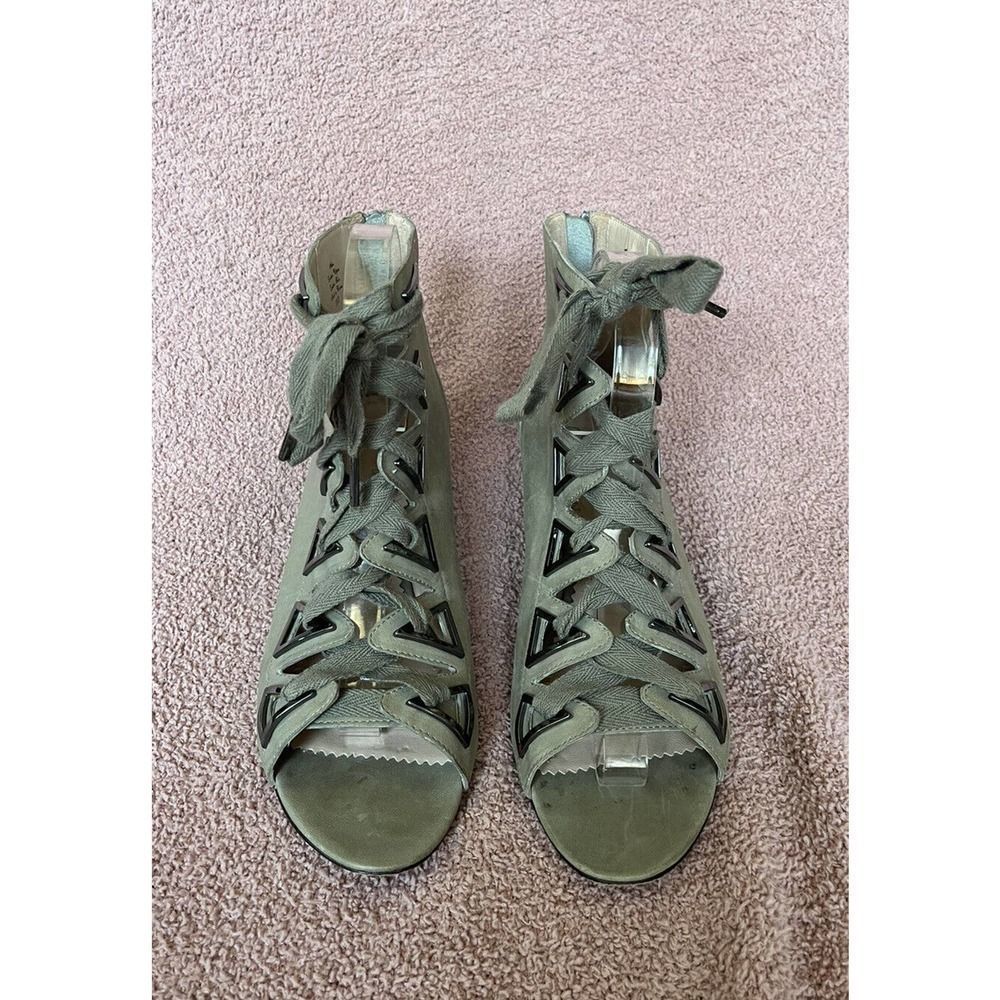 Jean- michel Cazabat Green Leather Gladiator Wedge Sandal Women’s Size 38.5